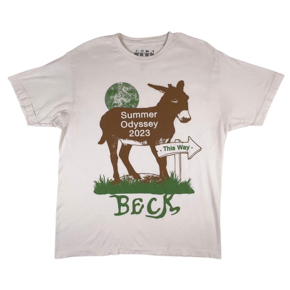 Beck Summer Odyssey 2023 Donkey Tour T-Shirt Large Cream Graphic Tee